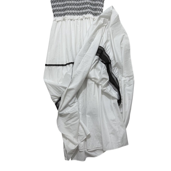 En Saison Smocked Midi Dress Size Small Milkmaid French Cottagecore White Black - Picture 4 of 8